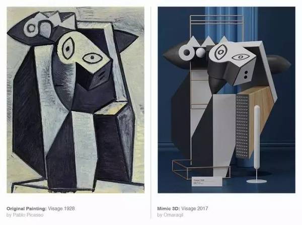 毕加索作品与三维化立体对比图